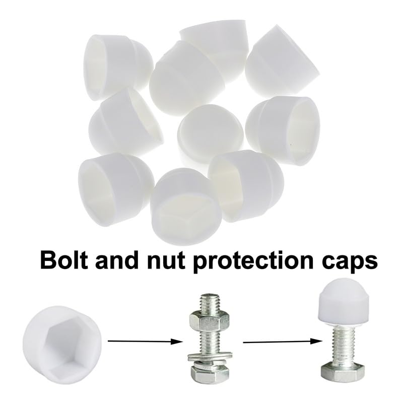 50 Pcs Hex Nut Cover, White M4 Bolt Dome Caps Covers, Plastic Dome Bolt Nut Protection Caps Cover for Bolts,Hex Hexagon Screws