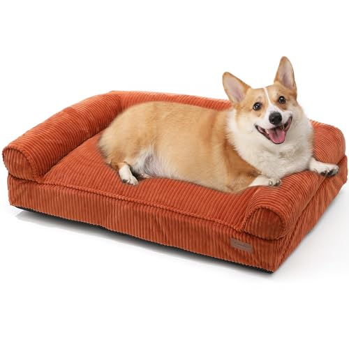 FUKUMARU Cuccia Cane Interno Taglia Grande, 93x63cm, Cuscino Cane Impermeabile Sfoderabile e Lavabile,Tessuto in Velluto a Coste,Letto Divano per Cani Ergonomico con Sostegno Integrato,Bordo rialzato