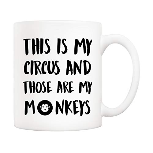 5Aup Christmas Gifts Funny Quote Coffee Mug, This is My Circus and Those are My Monkeys Novelty Ceramic Cups 11Oz, Unique Birthday and Holiday Gifts for Daughter Teacher Friend