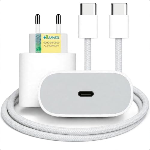 Carregador Turbo 30w Usb-c Com Cabo Trançado Tipo C Reforçado 1 Metro Compatível com iPhone 15/16/17 Compatível com Samsung