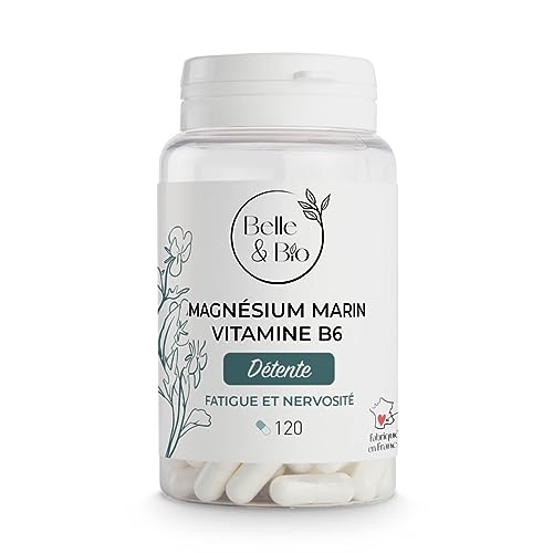 RÉDUCTION FATIGUE & DÉTENTE - Magnésium Marin & Vitamine B6-120 gélules - Cure 1 mois - Complément Alimentaire BELLE&BIO - Fabriqué en France
