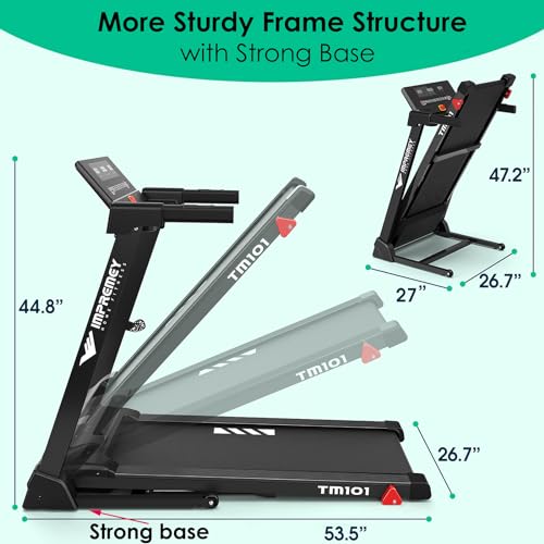 Impremey Folding Treadmill with Incline, Electric Treadmill with 42” x 16” Large Running Belt, Heart Rate Monitor, Easy Assembly, 64 Preset Programs, 7.5 Mph Speed, 2.5HP, Compact Design for Home