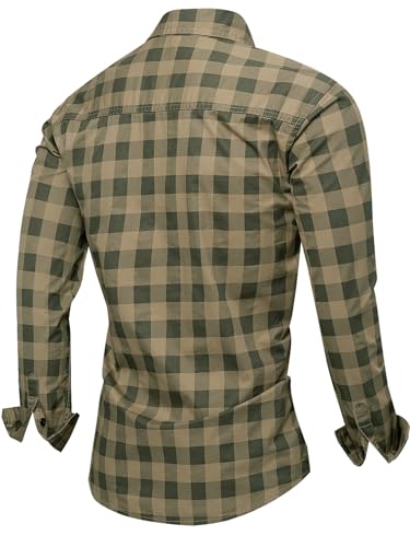 Men's Contrast Color Plaid Long Sleeve Cotton Shirt with Brand Embroidered2