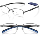 Missfive Mens Sturdy-Sleek Progressive Multifocus Reading Glasses, Quality Metal Semi-Rimless...
