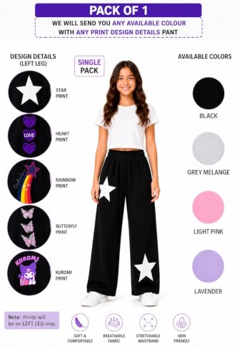 Image of Girls Wide Leg Casual Pant with Graphic Print Pack of 1
