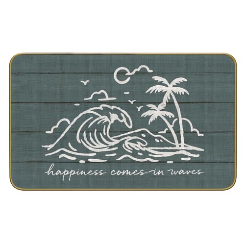 Mingnei Coastal Beach Welcome Doormat Door Mat for Home House Entrance, Happiness Comes in Waves Ocean Beach Floor Mats for Outdoor Outside Entryway Rug 30x17 Welcome Doormat Indoor