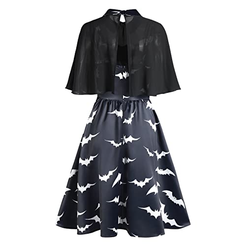 Charmma Women's Gothic Peter Pan Collar Keyhole Bell Sleeve Mesh Panel Dress #TOP1