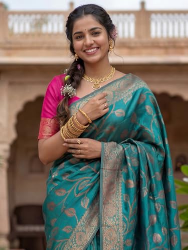 Image of AKHILAM Women's Kanjivaram Woven Soft Silk Saree With Blouse Piece