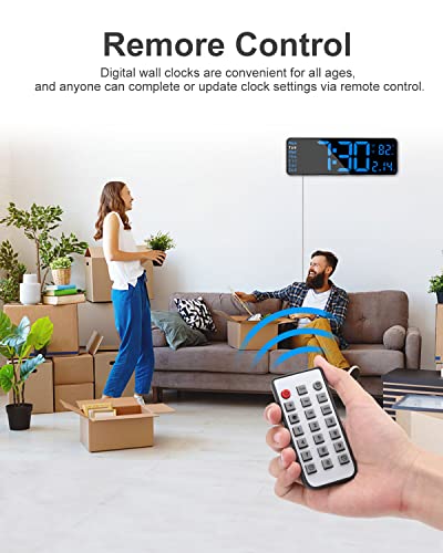Image of JoFomp Digital Alarm Clock for Bedroom - Large 13 Inch LED Display, Remote Control, Automatic Brightness, Daylight Saving Time, Temperature, Timer, Date, Week - 12 /24H (Blue)