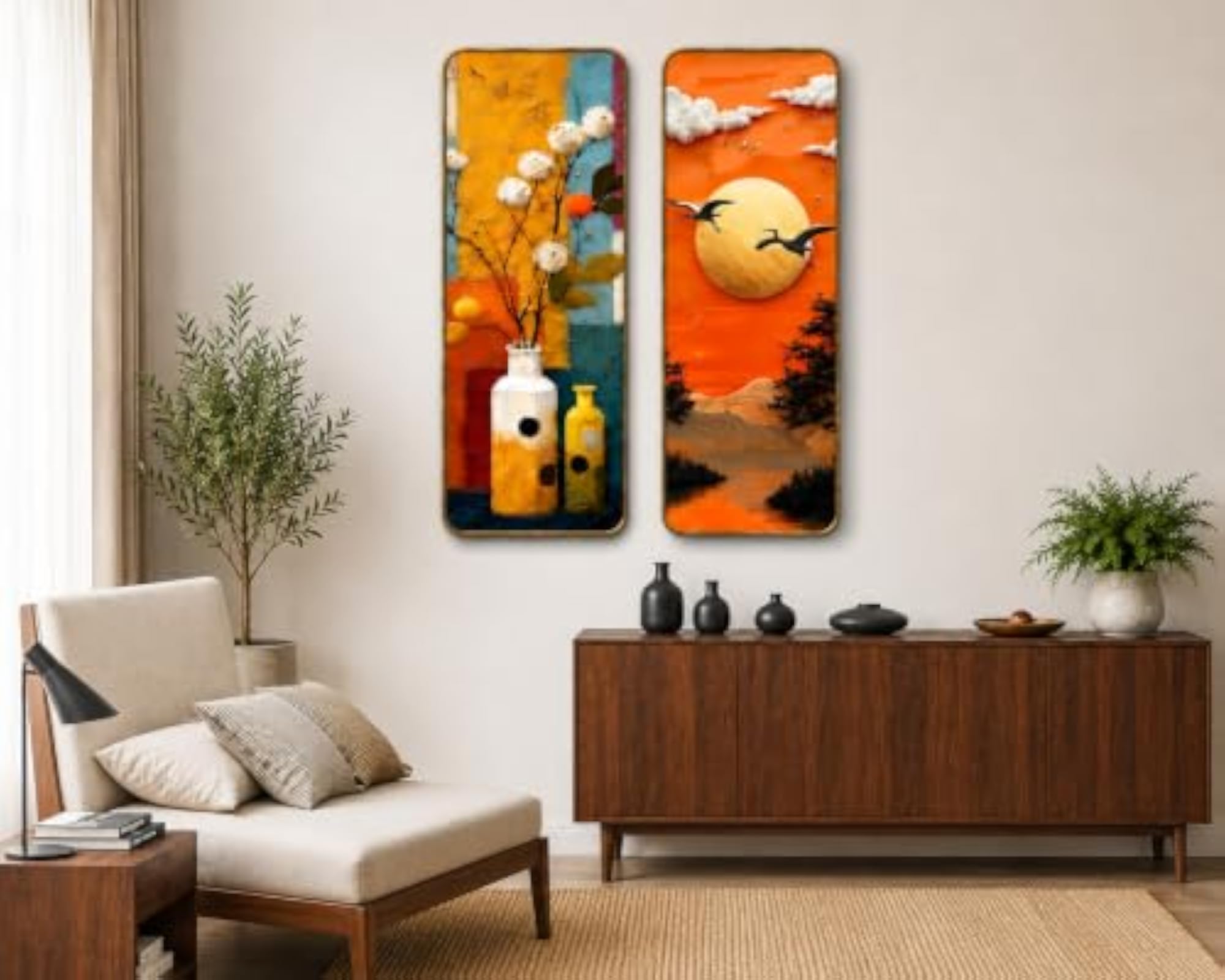 Abstract MDF Wall Frame Set of 2, Modern Vertical Art