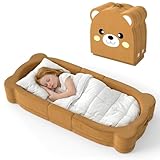 Toddler Travel Bed, Portable Foldable Soft Foam Floor Bed for Toddlers 1–6, Toddler Cots with Washable Cover and Safety Rails, No Assembly, 2-in-1 Kids Travel Floor Crib for Home,Travel & Camping