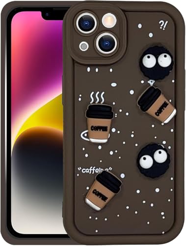 Image of GoldKart Back Case Cover Compatible for iPhone 13 /14 | Cute Fun Cartoon 3D Ball Coffee Silicone Case | Full Body Protection Back Cover for iPhone 13 /14 - Brown