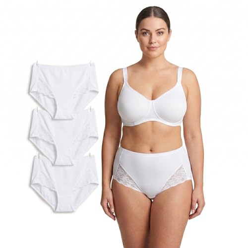 Image of COSHAL® 3 Lace Maxi Bikini Briefs for Womens High Waist Cotton Breathable Romance Knickers Underwear Comfort Ladies Lingerie Panties Multipack Size 12 White