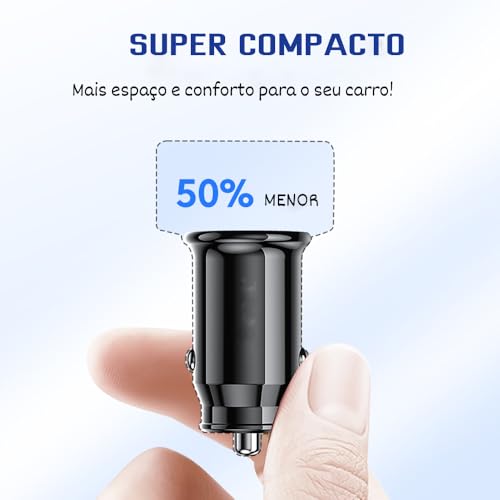 Carregador Veicular 60W – USB-C 45W + USB-A 15W Preto Compacto Potente Rápido