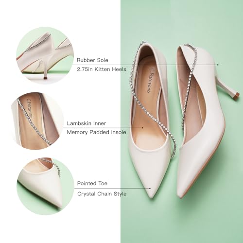 C.Paravano Women's Pumps | Crystal Chain Heels | Pointed Toe Kitten Heel | Comfortable Dress Shoes | Elegant Party Wedding Designer Shoes4