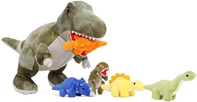 MorisMos Dinosaurier Plüschtiere Puppe Tyrannosaurus Rex und 5 Dinosaurier Baby niedlich in Zippered Belly großes Geschenk für Jungen Kinder 19,6 Zoll