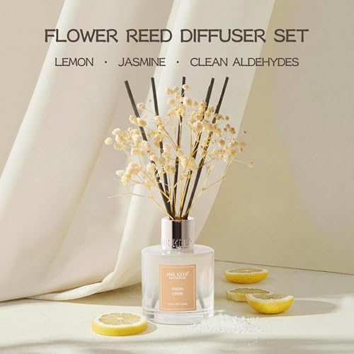 Image of Airkeep Reed Diffuser Set,3.38 fl oz (100 ml) - Fresh Linen Oil Diffusers with 8 Reed Sticks, Home Fragrance Reed Diffuser for Bathroom Shelf Decor