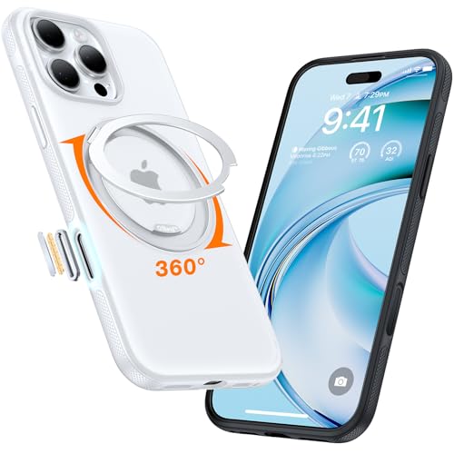 TORRAS iPhone 16 Pro Max 用 ケース【動画視聴ベストケース】多機能一体360°回転スタンド 2025 半透明 耐衝撃 マット感 黄ばみなし レンズ保護 ストラップホール付き magsafe ワイヤレス充電対応 「Ostand O3