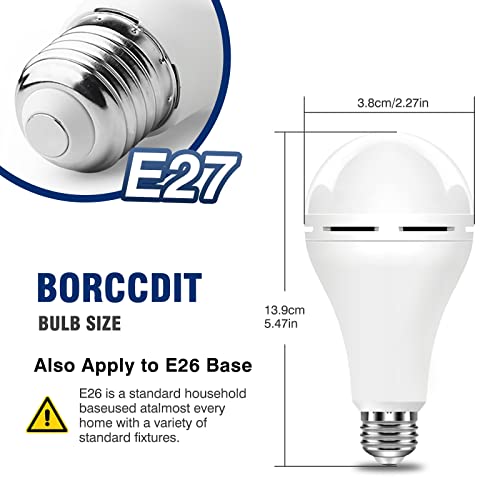 BoRccdit A21 6PK Emergency-Rechargeable-Light-Bulb, Keep Lighting During Power Outage, 12W 6500K LED 65W Equivalent Light Bulbs, 1200 mAh Battery Backup Light Bulbs for Home Power Failure by BoRccdit - Image 3