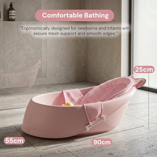 Image of Baybee Whale Baby Bath tub for 0 to 5 Years | Baby Bath Tub for Kids with Soft Mesh Cushion Support & Easy Drains | Bather & Bathtub for Newborn Boys Girls | Mini Swimming Pool for Babies (Pink)