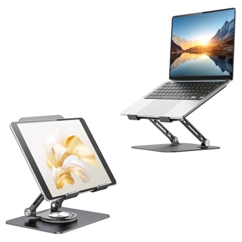 JUANWE Laptop Stand and Swivel Tablet Stand with 360 Rotating Base-Black Cover