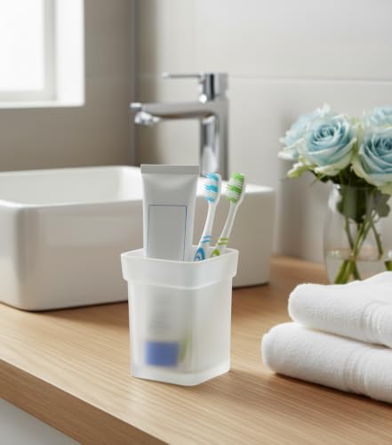Image of Premium Frosted Glass Toothbrush Holder Tumbler Cup for Bathroom | Multipurpose Toothbrush Stand, Toothpaste Holder & Bathroom Organizer Wall Mount Compatible Replacement Cup