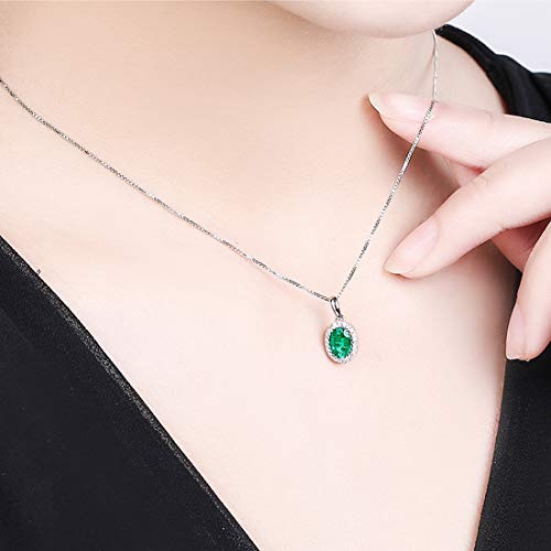 Carleen 14k Solid White Gold 0.46ct Natural Green Emerald Necklace, Small Halo May Birthstone Necklace Oval Shape Pendant with 0.06cttw Diamond, Fine Jewelry Gift for Women, Length 18 Inch3