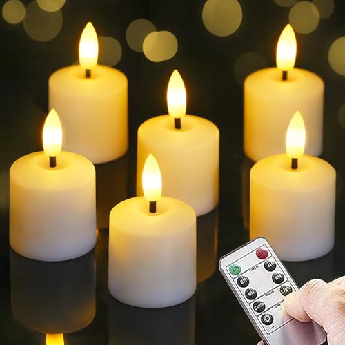 Mavandes Petites bougies LED sans flamme flamboyantes piles télécommande 4 cm x 6,5 cm, blanche 2/4/6/8h minuterie votives pile-alimentées colonne plastique...
