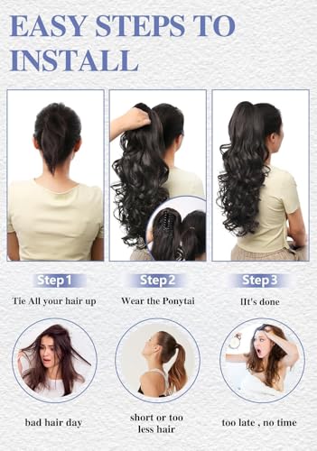 Image of Ponytail Extension, 18 to 20 inch Long Curly Wavy Claw Clip in Ponytail Hair Extensions, Jaw Clip on Pony Tails Fluffy Hairpiece for Women Daily Party Use, Brown Color (Brown)