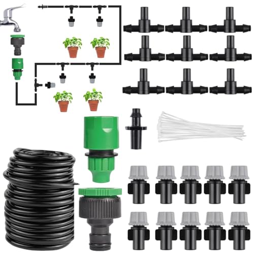 ORTIZA Drip Irrigation Kit 10M, 10 Tee Connectors Automatic Plant Watering