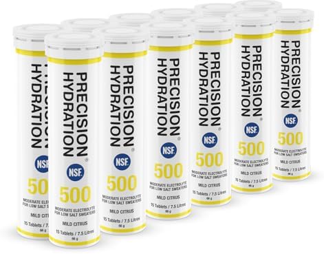 Precision Hydration Electrolyte Tablets – Multi Strength Effervescent Hydration Tablets – Combats Cramp – Low Calorie, Gluten Free, Vegan Friendly (12 Tubes, 500mg/L – Yellow Tube)