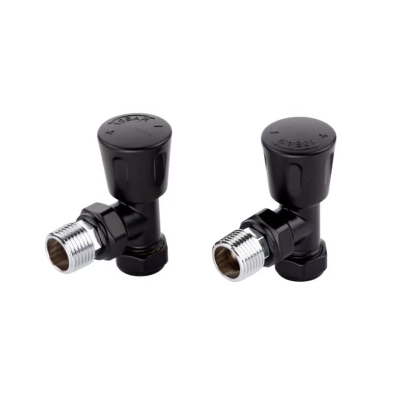 ECO Satin Black Angled Manual Radiator Valves | Satin Black Finish | Pair of Valves | Manual Operation |