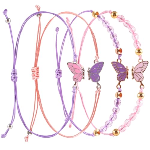 4 Pcs Friendship Bracelets for 2, Matching Bracelets for Best Friends, Best Friend Bracelet, Adjustable Friendship Bracelet, Butterfly Bracelets for Women, Couple, Friend