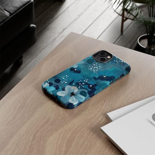 Coque rigide turquoise à motif floral et pois pour iPhone 14 Plus