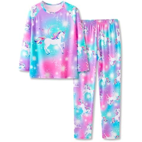 Topgal Little & Big Girls Pajamas Rainbow Unicorn Cotton Long Sleeve PJ Set Size 12 Cover