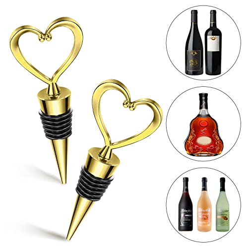 50 Pieces Heart Shaped Wine Stopper Wedding Favors For Guests Love Beverage Bottle Stopper With 50 Pieces Golden Organza Bags For Engagement Souvenir Gifts Bridal Shower Party Supplies (Gold) #TOP2