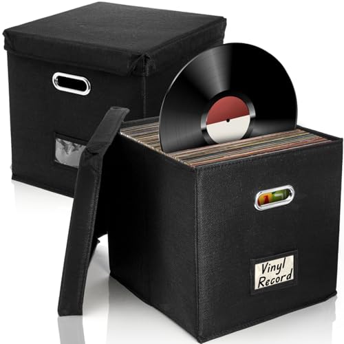 2 Pack Vinyl Record Storage Boxes, 12 Inch Collapsible Album Organizer, LP CD Linen Crate with Lid & Handles, Music Collection Cabinet Holder, Document File Cube Bin for Concert Hall, Office - Les Beatles, Paul McCartney, John Lennon, RIngo Starr, George Harrison 2 Pack Vinyl Record Storage Boxes, 12 Inch Collapsible Album Organizer, LP CD Linen Crate with Lid & Handles, Music Collection Cabinet Holder, Document File Cube Bin for Concert Hall, Office