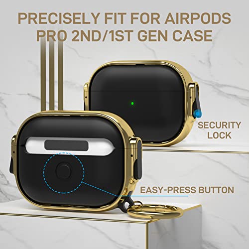 Image of Maxjoy for AirPods Pro 2nd /1st Generation Case with Lock, Cute AirPods Pro 2 Case Lock Protective Hard AirPod Pro Cover for Women Men with Keychain for Airpod Pro (2023 /2022 /2019), Black /Gold