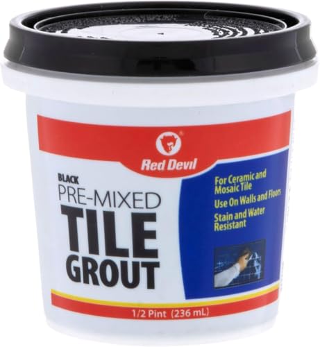 Red Devil 042260 Pre-Mixed Tile Grout - Professional Quality, Excellent Adhesion, Ideal for Wall &amp; Floor Use - 1/2 Pint, Black, Made in USA (Pack of 12)