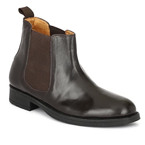 Image of Brand: Indiansole- Handmade Durable TRP Sole Elastic Black Leather Formal Casual Ankle Height Chelsea Boots Shoes for Men Best for Work