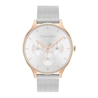 Calvin Klein Women's Timeless Mesh Mf Stainless Steel Quartz Multi-function Watch, 25200106, Silver White, 38 mm