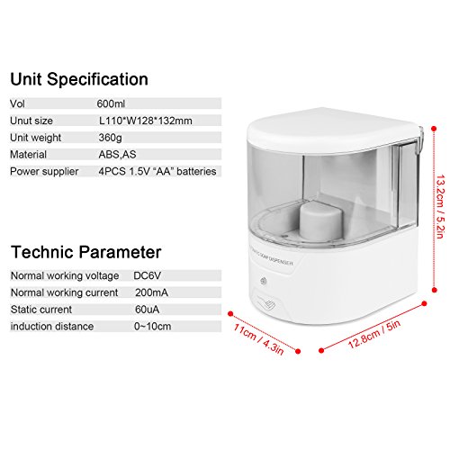 Wall Mounted Hand Soap Dispenser, ALLOMN Touchless Soap Dispenser Kitchen, Hand Sanitizer Dispenser for Kitchen Bathroom Hospital Hotel (600ml Capacity)