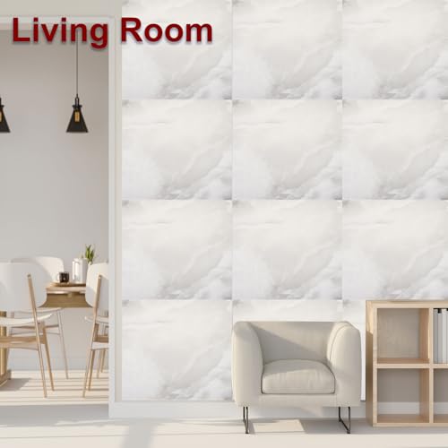 QUARKZMAN 20 Stück Peel-and-Stick-Marmorfliesen, wasserdichte Wandverkleidungsrückwand, 12x12 PVC Peel-and-Stick-Duschfliesen für Badezimmer, Küche, Wohnzimmer, Silbergraues Design