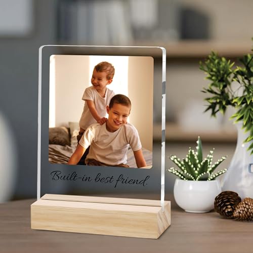 Image of Giftplease Customized Photo And Text Frame With Wooden Stand | Personalised Printed Photo Frame | Gift For Brother | Birthday | (Transparent, 5MM, 6 * 8 Inches), Tabletop BG 05