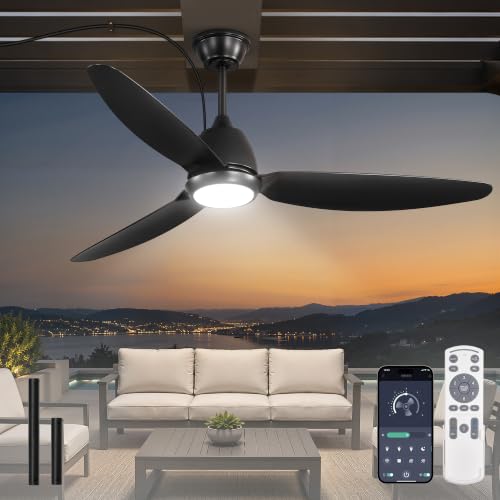 Fanbulous 52" Outdoor Ceiling Fan with Lights,Plug in Hanging,IP65 (Black)