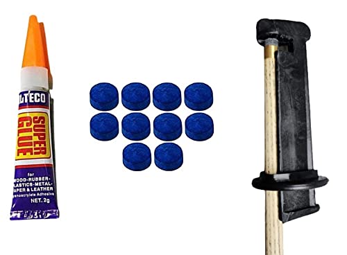 JBB Snooker And Pool 9MM Cue Tip 10 Pieces + 1 Piece Glue + 1 Piece Tip Repair