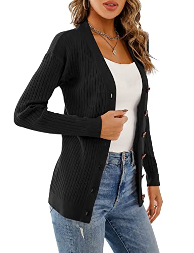 Lienridy Women's Knit Cardigan Long Sleeve Button Down Sweater Lightweight Cardigans, Black, Xl #TOP2