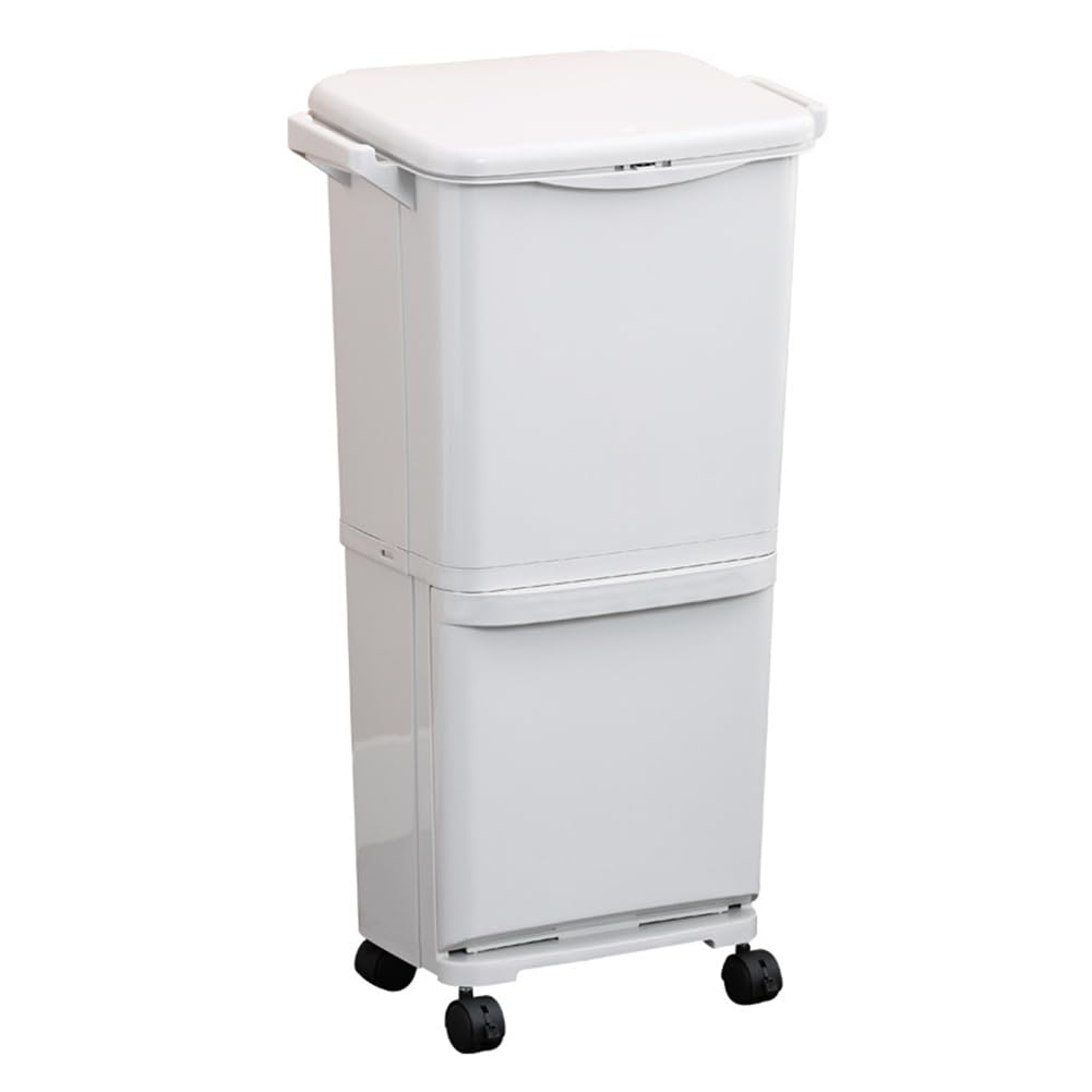TOTEBOX 45L Dry and Wet Separation Trash Can, 2-Tier Vertical Recycling Bins for Kitchen, Three Compartment Food Waste Bins on Wheels