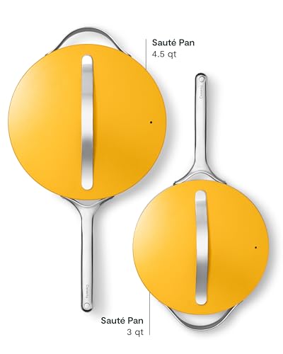 Image of Caraway Ceramic Nonstick Saute Pan with Lid - 10.5 inch (3 qt) - Non Toxic, PTFE & PFOA Free - Oven Safe to 550F - Compatible with Gas, Electric, Induction Stovetops, Marigold