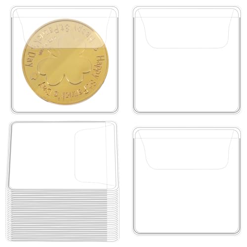 Aeaocvo 50 Stück Münzhüllen, 5,5 x 5,5 cm Münzen Aufbewahrung Hüllen, Transparente Tasche Münzhüllen Halter, Anti-oxidation Münzschutzhüllen für Schmuck, Kleine Gegenstände, Münzen